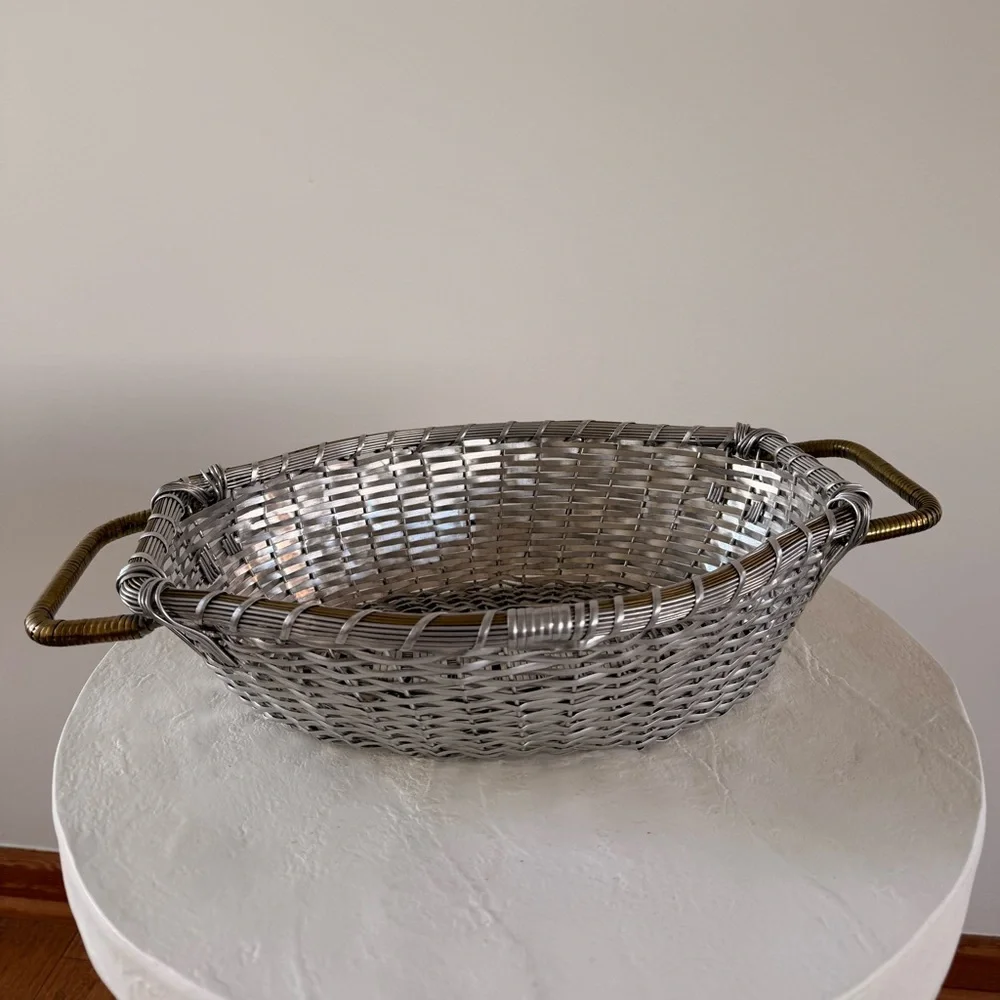 MID-CENTURY MODERN VINTAGE WRAPPED ALUMINUM/BRASS WOVEN METAL‎ DECORATIVE BOWL